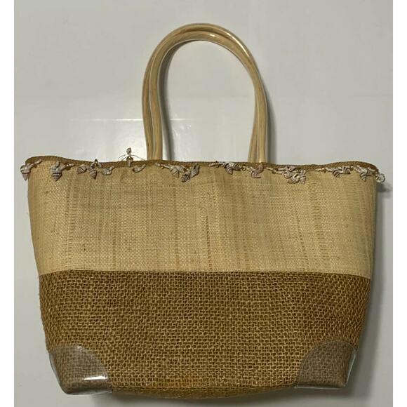 Blooming Boutique Tote Basket Seashore Shell Beaded Womens Handbag Tan - Picture 5 of 8